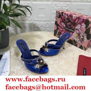 Dolce  &  Gabbana Crystal Heel 10.5cm Python Mules Blue 2021